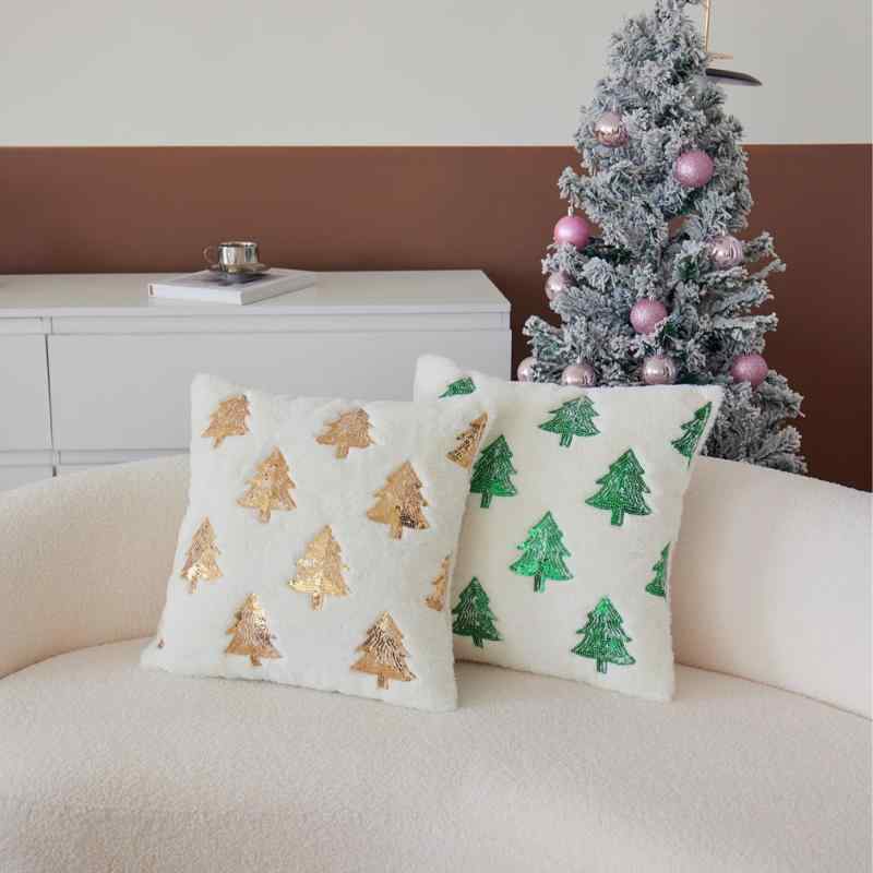 クッションカバー 抱き枕カバー 北欧風 クリスマス 松の木モチーフ ビーズ刺繍 ふわふわ素材 柔らかい 触感 オールシーズン リビング ベッドルーム ソファ インテリア