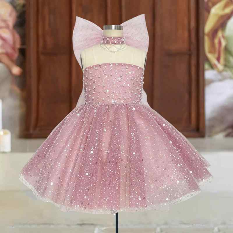 パーティー フォーマルドレス 女の子 プリンセススタイル ピンク パール装飾 プリーツ ワンピース 誕生日 スイート かわいい キッズ 春夏秋 ポリエステル フレンチ|pure bliss