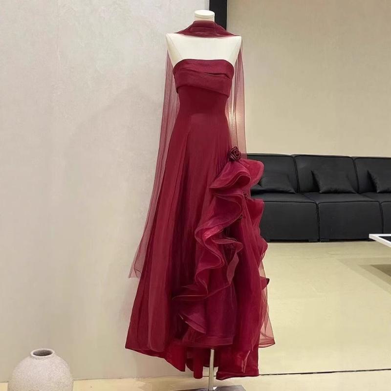 敬酒お召しもの レディース ストラップレス ぶどう酒赤いこと ロング 御機嫌酉の方角 A生産ライン チュール 無袖 夏 御芽出度 寄りあい 生まれ落ちる日 御前上等感 ポリエステル