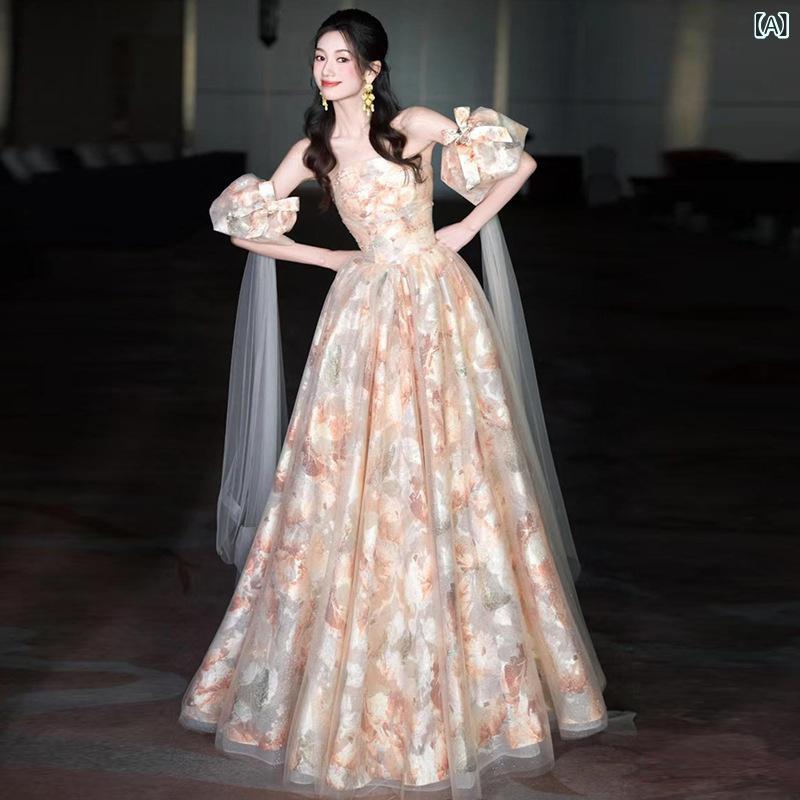 パーティードレス レディース プリンセス ハイウエスト ロングスカート ノースリーブ 高級感 新婦 敬酒ドレス モーニングドレス 婚約ドレス 成人式 披露宴 伸縮性 ポリエステル 春|pure bliss