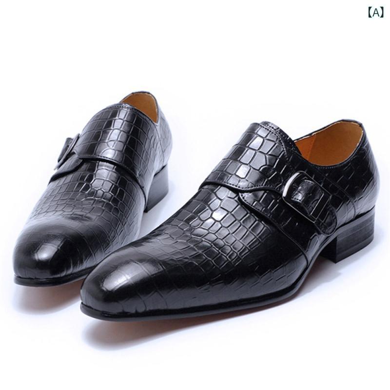 ローファー メンズ 高級感 牛革 ローヒール スリッポン シングルバックル ポインテッドトゥ キャップトゥ ローカット ビジネス ドレス 通気性 耐摩耗 ハンドメイド ステッチ ホースビットバックル 黒 青 春 通勤 オフィス ウェディング｜pure bliss 8,700円