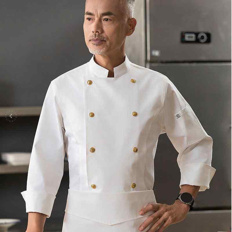 料理人上衣 メンズ 白 長袖 綿 吸湿排汗 秋冬 御厨子所長 泊まり 食べ物屋 飲食店 膳立て制服 やり方着 勤務場所