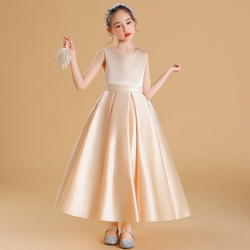 プリンセスドレス 女の子 子供 ロング シャンパン 緑 白 誕生日パーティー 発表会 朗読 スピーチ 司会 ピアノ演奏 合唱 演出 オールシーズン プリーツ コーティング 酵素洗い 麻混紡 ポリエステル|pure bliss