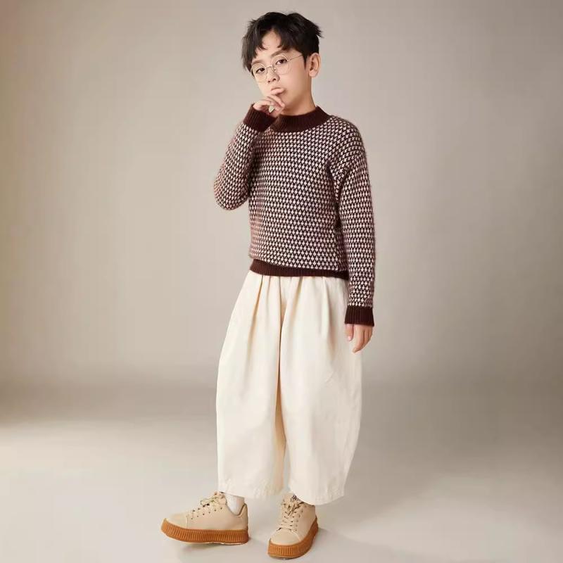編み物プルオーバー お坊っちゃん お嬢さん 秋冬 朦々たる 羊毛 長袖 二分の一タートルネック ティーシャツ ジャカード うつり変わり 情の籠もった 下着類 黒 こげ茶 赤