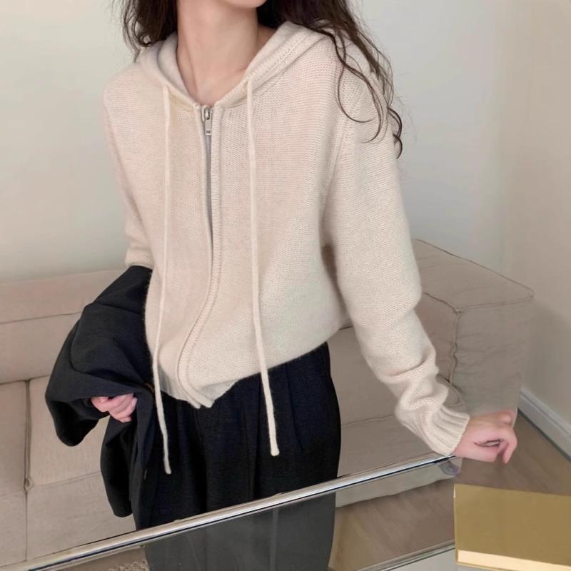 編み物 ジレー レディース ボンネット ジップ 毛糸 長袖 ゆったり 無地 秋冬 朦々たる 肋材 トップス 薄墨色 ベージュ 米国海軍 愛くるしげ 普段使い走り 分かりやすい