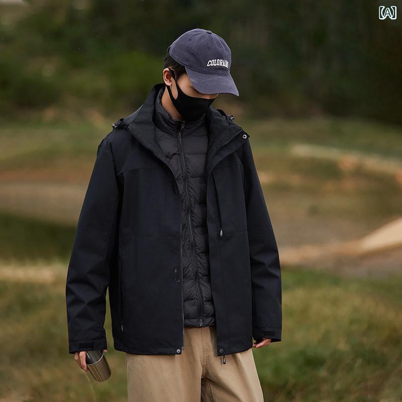 山登り上衣 メンズ レディース ボンネット付き添い人 雨合羽 防風 保暖 脱着式 落ちこむラインドライブ 2点仕掛ける ポリエステル 冬 グラフェン生あたたかい 山歩き 難民キャンプ スキーの板 黒いこと 象牙色 米国海軍