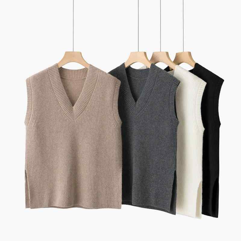 ベスト レディース ニット Vネック カシミヤ風 厚手 無地 切り替え プルオーバー あったか 防寒 トップス 部屋着 通勤用 インナー ノースリーブ 重ね着 おしゃれ かわいい|pure bliss