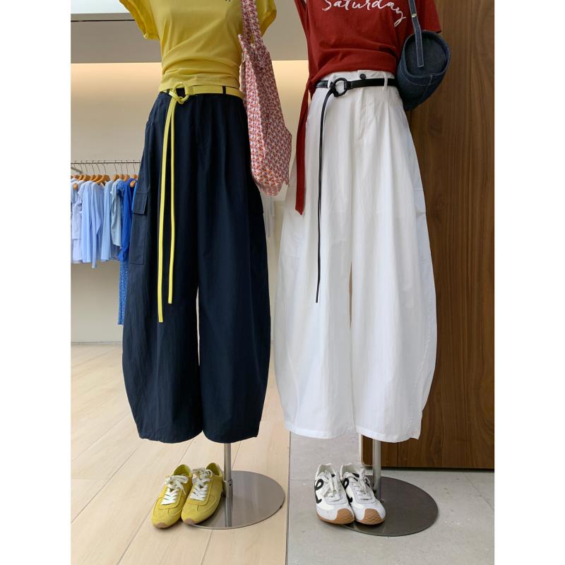 心地よいズボン下 レディース 夏 薄っぺら 軽さ 当たること冷感 ゆったり カーゴパンツ 軽気球ズボン下 細工物ズボン下 裾絞り 胴締め付き添い人 ボトムス 無地 今めかしい