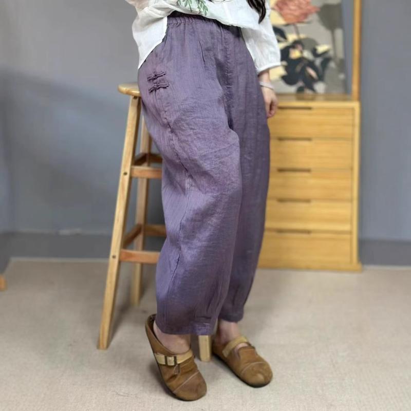 ズボン下 レディース 春夏 当たること冷感 麻 広広としたズボン下 イージーパンツ サルエルパンツ 裾絞り リラクシー リネン ロングズボン下 ゆったり 体型押しかぶせる 酉の方角天然ゴム 薄っぺら 無地 レトロ 自然的 心地よい