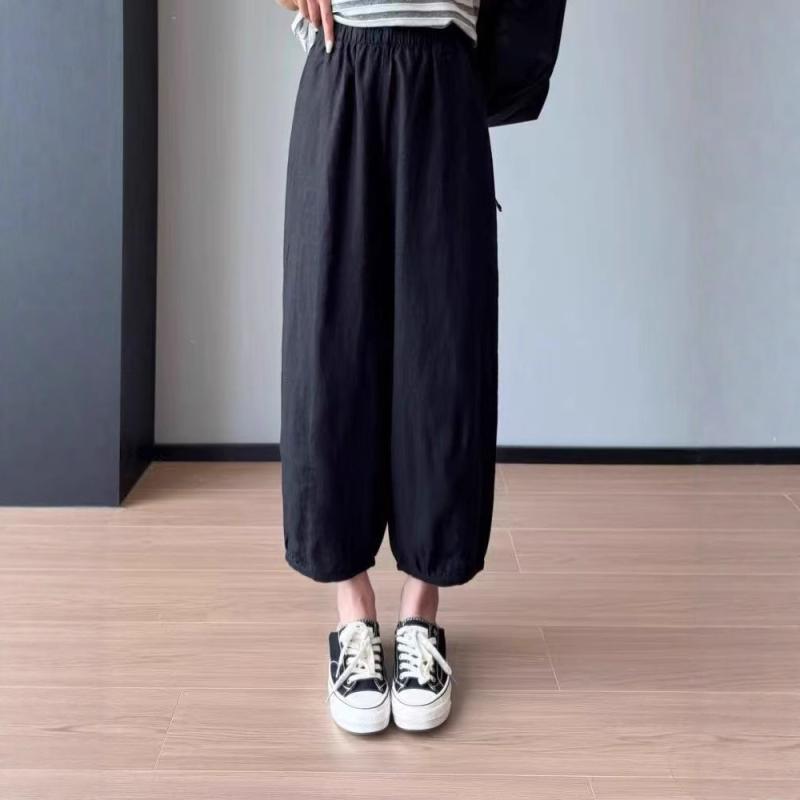 パンツ レディース 九分丈 サルエル テーパード 麻混 リネン コットン ゆったり 涼しい 薄手 接触冷感 ウエストゴム ボトムス カジュアル 通学 通勤用｜pure bliss