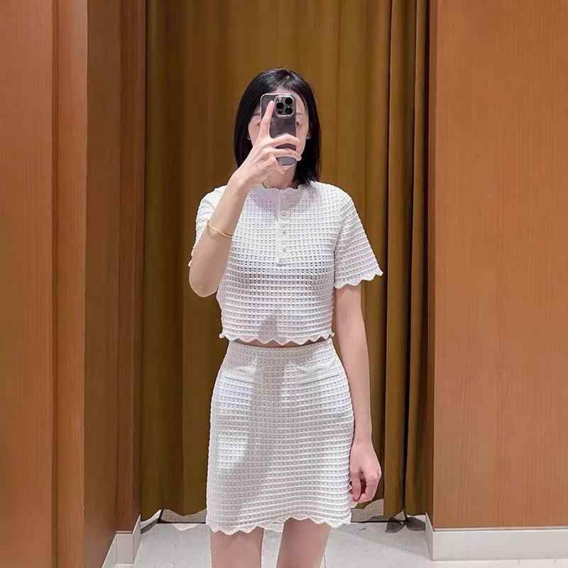 セットアップ レディース 春夏 半袖 ニットソー ビジュー フラウンス トップス ミニスカート きつい  好いたらしいめ 女子らしい フォーマル 会う約束 通い 通学