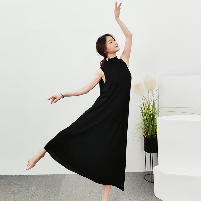 衣裳 レディース 春夏 当たること冷感 羊毛混 ノースリーブ A伝達ルート ロング丈 編み物衣裳 ハイネック 心地よい