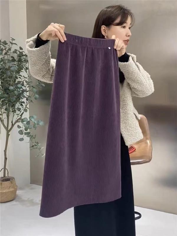 スコート レディース 年月 A生産ライン コール天 紫 パープル ミモレ丈 通い 通学 体型押しかぶせる 着痩せ うつり変わり 御機嫌酉の方角 ボトムス