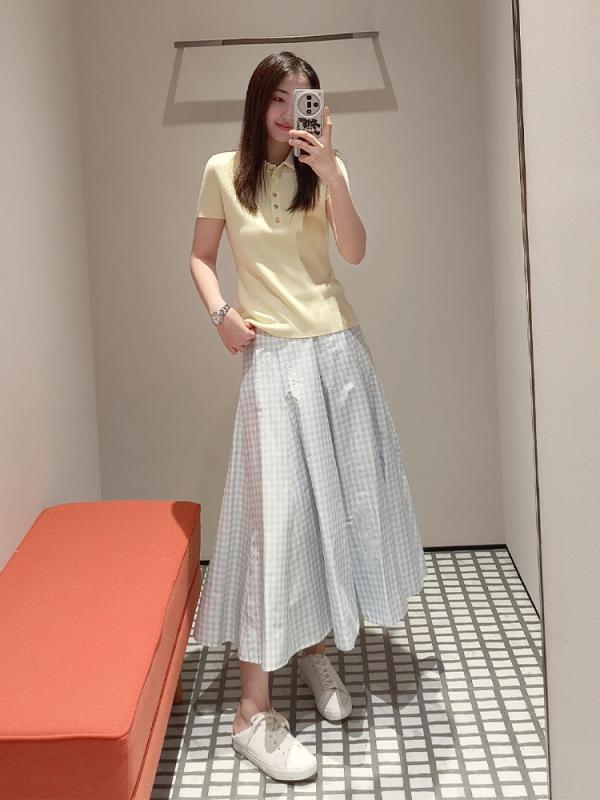 スコート レディース 春夏 当たること冷感 綿織物混 Ａ生産ライン ミモレ丈 透かし彫り柄 青色 白いこと 心地よい