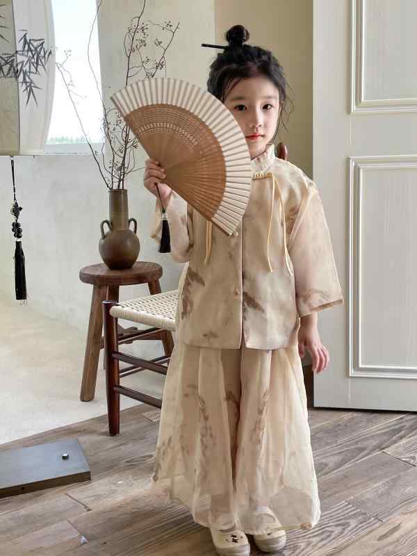 セットアップ キッズ 御姉さん 赤ちゃん服 瀬戸もの今めかしい 瀬戸もの風 プルオーバー リネン 7分袖 広広としたズボン下 ロングズボン下 薄っぺら 七分袖 トップス 冷やりとした 好いたらしい 心地よい 普段着 通園 通学 アジアン