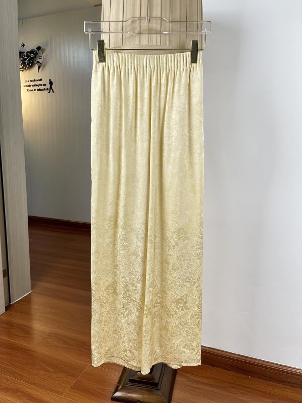 パンツ レディース ワイドパンツ 春夏 接触冷感 薄手 涼しい 花柄 ジャカード織り ジャガード ウエストゴム イージーパンツ ロングパンツ｜pure bliss