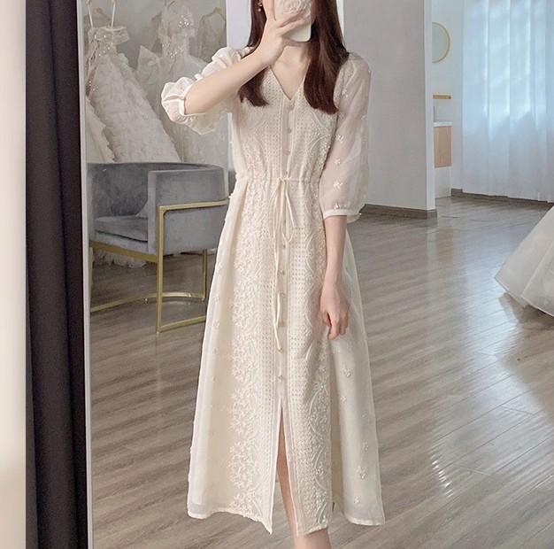 衣装 レディース 春夏 フレンチ風 カシュクール A生産ライン ミモレ丈 Vのど首 七分袖 酉の方角目じるし うつり変わり 冷やりとした 無地 古典的 通い