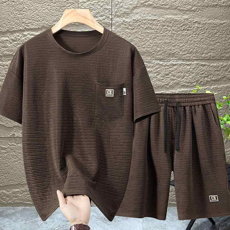 セットアップ メンズ 大きいサイズ 半袖 Tシャツ ショートパンツ カジュアル 接触冷感 軽量 吸汗速乾 丸首 ポケット付き 無地 ゆったり 部屋着 ルームウェア 春夏｜pure bliss