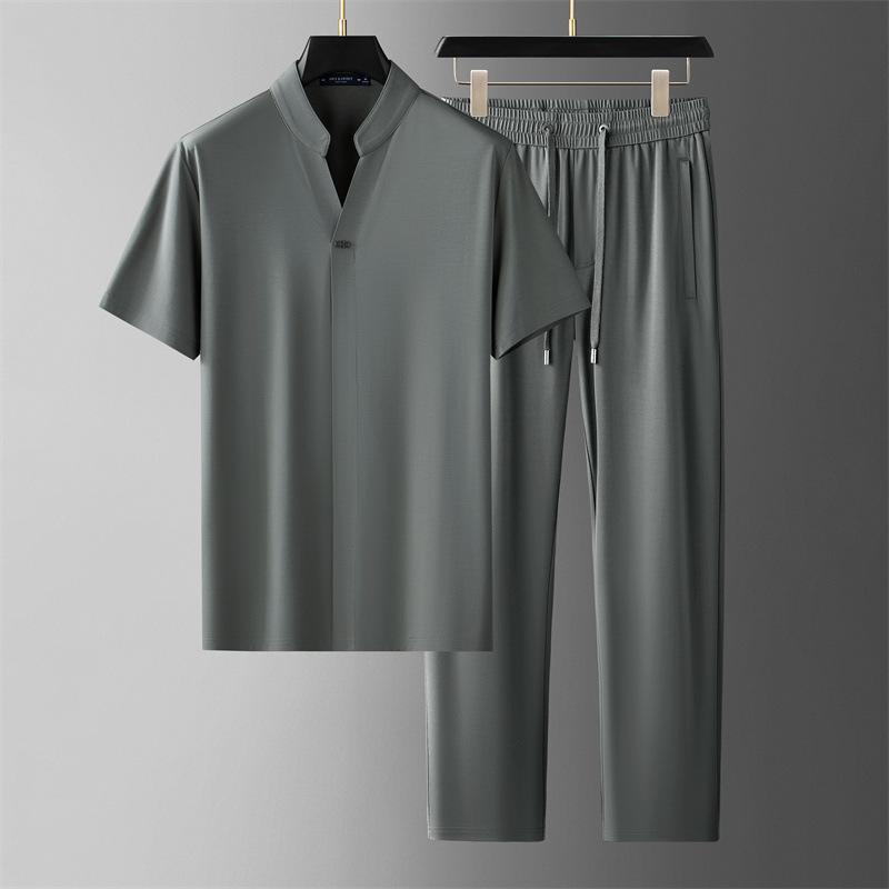セットアップ メンズ 春夏 接触冷感 Tシャツ 半袖 クルーネック 九分丈パンツ カジュアル ルーズ ゆったり 大きいサイズ 無地 シンプル 部屋着|pure bliss