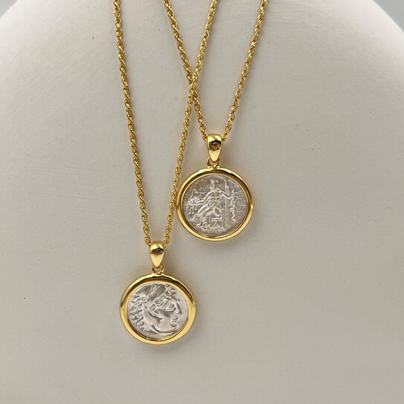 ネックレス レディース 925シルバー製 ギリシャローマ 古代コイン レトロ風 クラシック メダル 人像 ペンダント 華奢 普段使い ジュエリー アクセサリー｜pure bliss