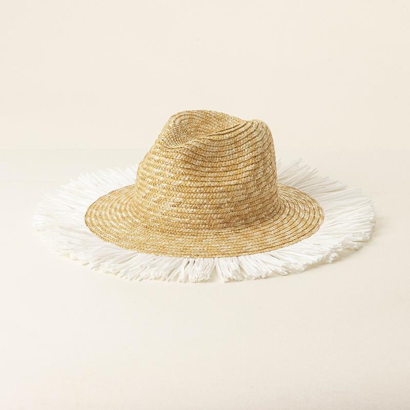 麦わら帽子 キッズ 春夏 パナマハット ストローハット 中折れ帽 つば広 手編み 日よけ 紫外線対策 軽量 通気性 遮光 フリンジ アウトドア 旅行 ビーチ 男児 女児 カジュアル｜pure bliss