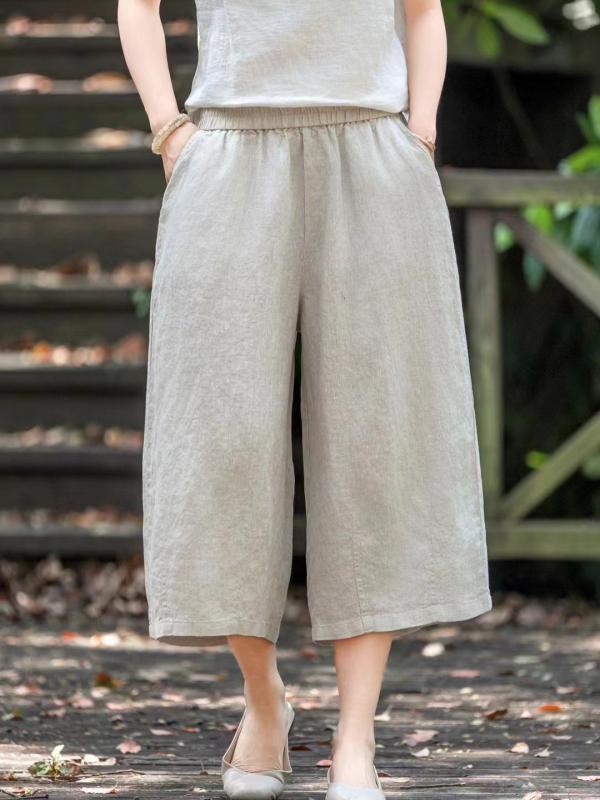 パンツ レディース リネン 七分丈 ワイドパンツ 春夏 接触冷感 軽量 吸汗速乾 涼しい サルエルパンツ 切り替え ウエストゴム ゆったり 部屋着 通勤 楽ちん 無地 カジュアル｜pure bliss