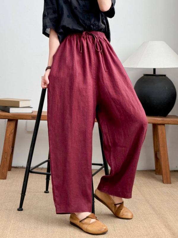 パンツ レディース ハーレムパンツ リネン混 サンドウォッシュ 厚手 ゆったり ウエストゴム 快適 肌に優しい カジュアル レトロ 無地 ロングパンツ｜pure bliss 8,055円