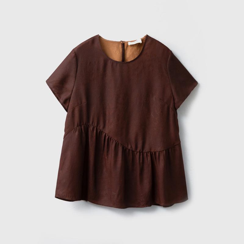 Tシャツ レディース 接触冷感 チャイナ風 蓮花 刺繍 円領 ゆったり シルク調 半袖 プルオーバー カットソー カジュアル エレガント 涼しい 薄手 上品｜pure bliss