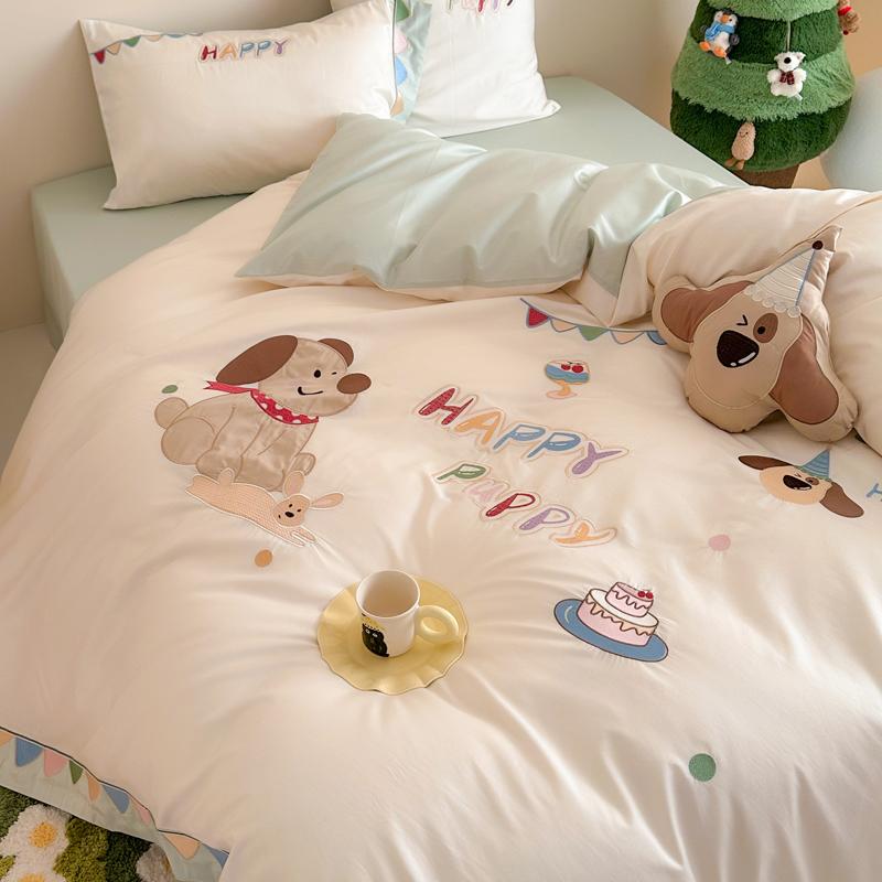 布団カバー セット キッズ 子供 4点セット シングル ダブル 綿 長繊維綿 刺繍 キャラクター かわいい 枕カバー ベッドシーツ コットン 柔らかい 通気性 吸湿性 肌触りが良い 寝具｜pure bliss