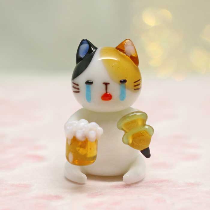 楽天市場】ガラス細工 酔っ払いな三毛猫(ビール) ネコ 猫 ねこ