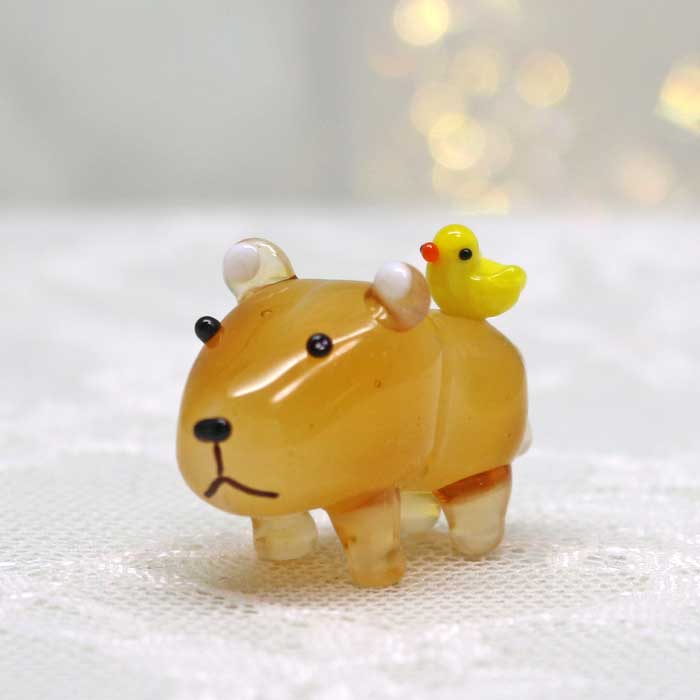 ひよこと黄色の鳥　ガラス細工　ミニチュア ひよこと黄色の鳥ガラス細工ミニチュア