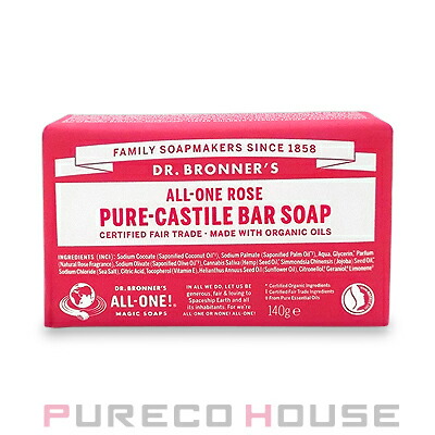 ドクターブロナー(Dr.Bronner's)マジックソープバー（固形石鹸）140gローズ【メール便は使えません】