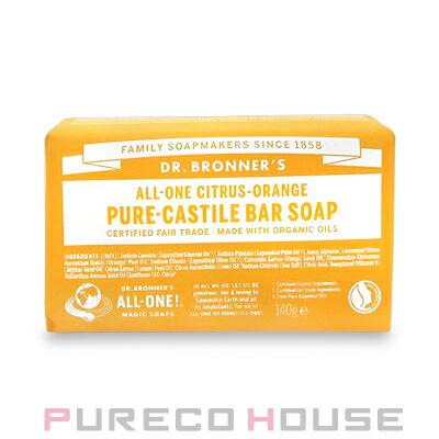 ドクターブロナー(Dr.Bronner's)マジックソープバー（固形石鹸）140gシトラスオレンジ【メール便は使えません】
