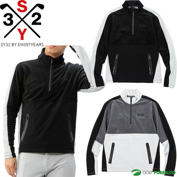 SY32 by SWEET YEARS 長袖 ハーフジップ カルビコ ストレッチスウェット プルオーバー ジャケット メンズ SYG-22A21 トップス ゴルフウェア エスワイサーティトゥ バイ スウィートイヤーズ 秋冬モデル 秋冬ウェア FLOCKY LOGO SWEATER 22AW｜ゴルフ　プレスト