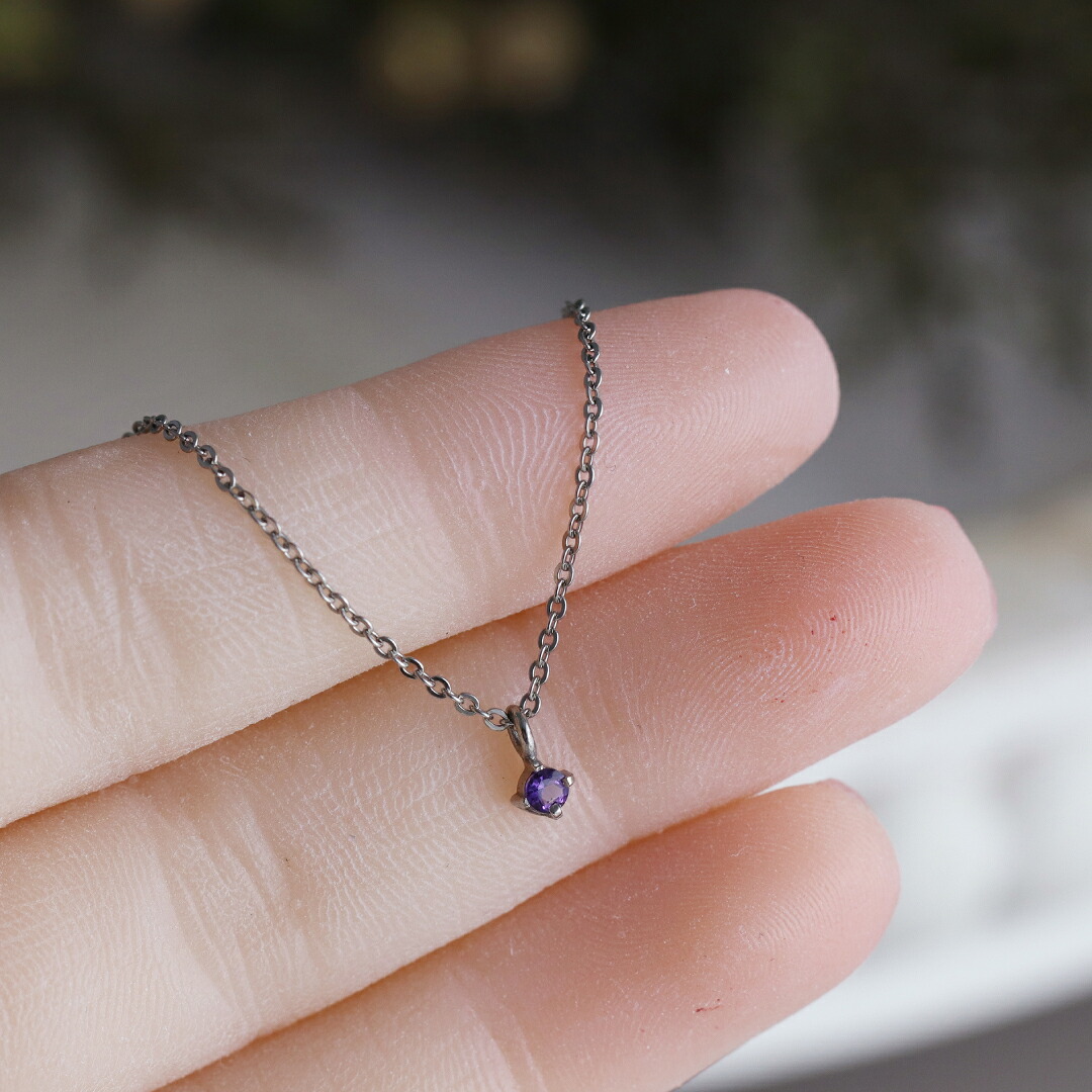 2月の誕生石アメシストの一粒石純チタンペンダント 指先にちょこんと乗る可愛いサイズ感 金属アレルギー対応ネックレス|チタンリングの専門店 島田工房