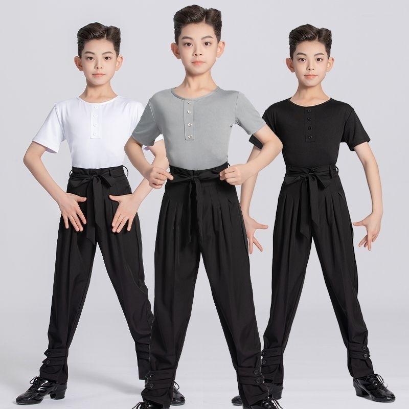 ダンス服 キッズ 男の子 ラテンダンス 練習着 レッスン着 トレーニングウェア 競技用 発表会用 長袖 半袖 竹原繊維 白 黒 グレー 検定用 身体表現 体操 4,233円