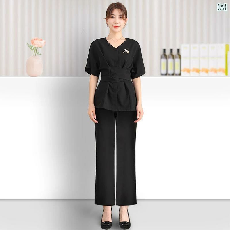 【最大限度30％OFF★百貨店SALE押さえる】エステ 制服 ユニフォーム 赤ちょうちん スパ ひと休み エステもの言う花 療法士 レディース 秋冬 殊のほか 思わしい 黒 美容