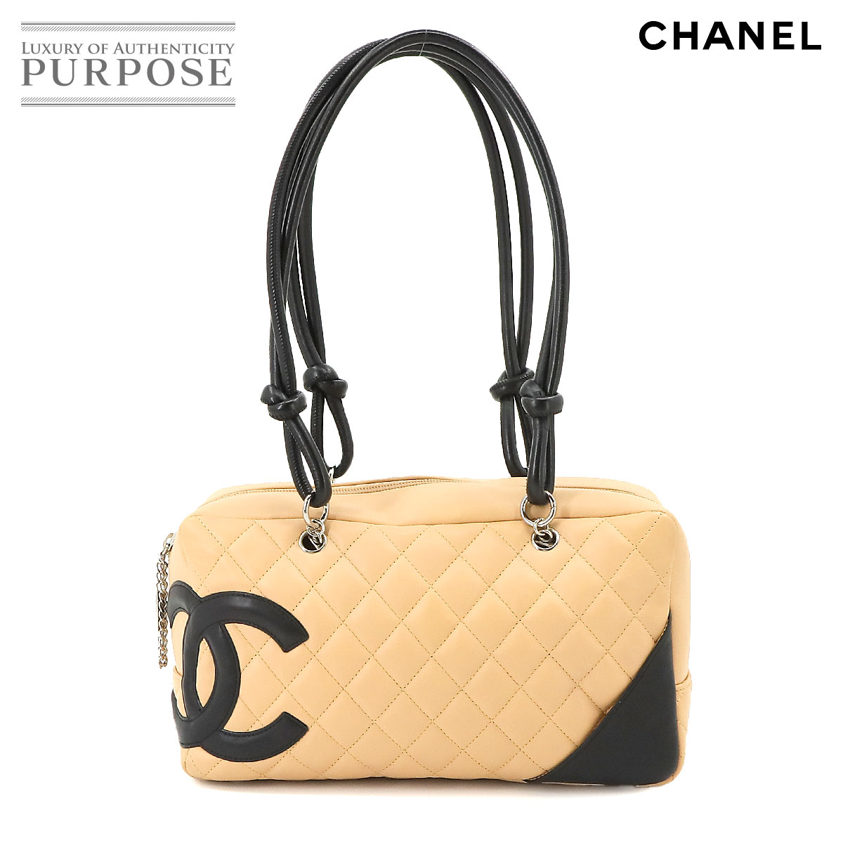 【楽天市場】【新品同様】 シャネル CHANEL カンボンライン ボーリング ショルダー バッグ レザー ベージュ ブラック A25171