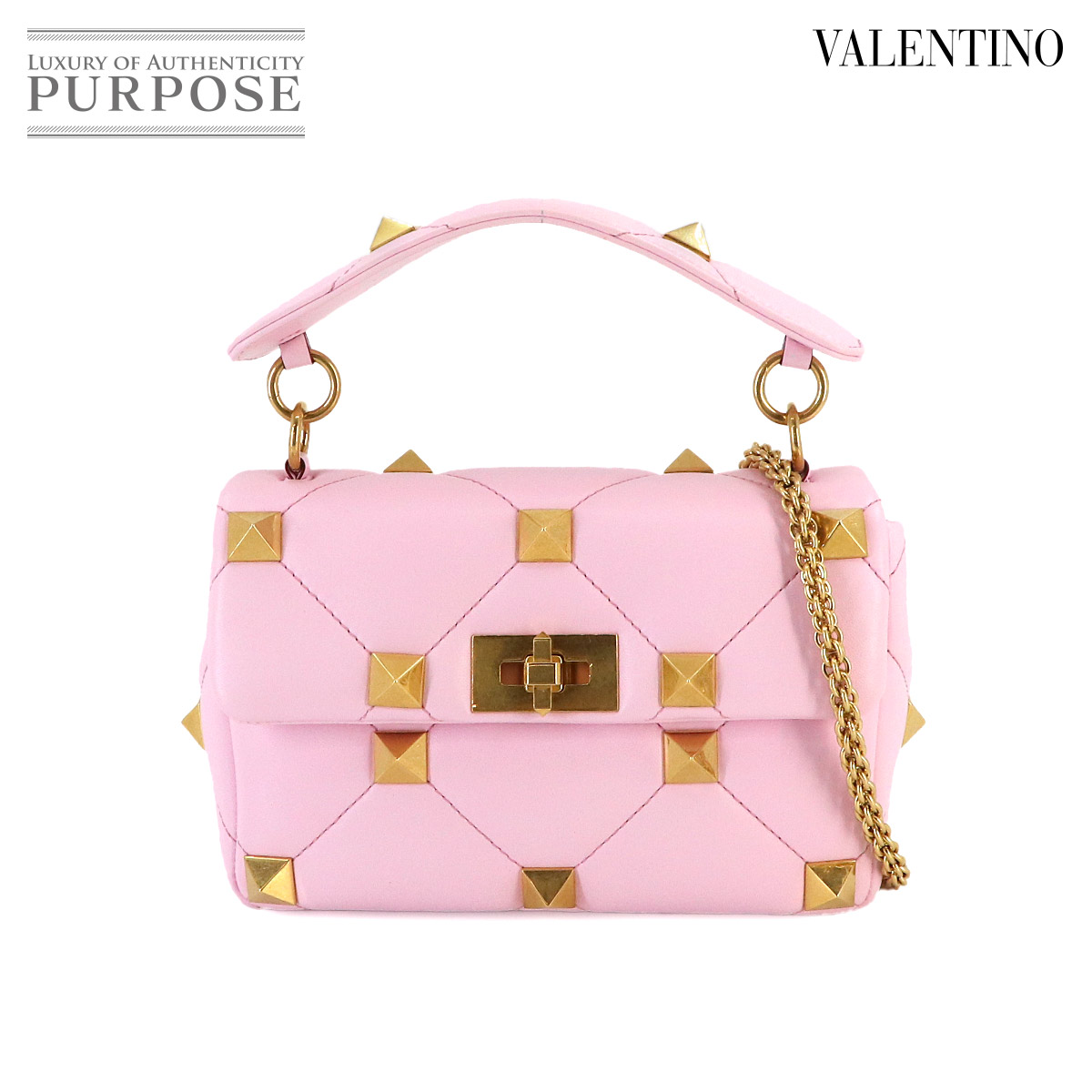 Valentino ロックスタッズ ガラヴァーニ レザー ショルダーバッグ ピンク (199277