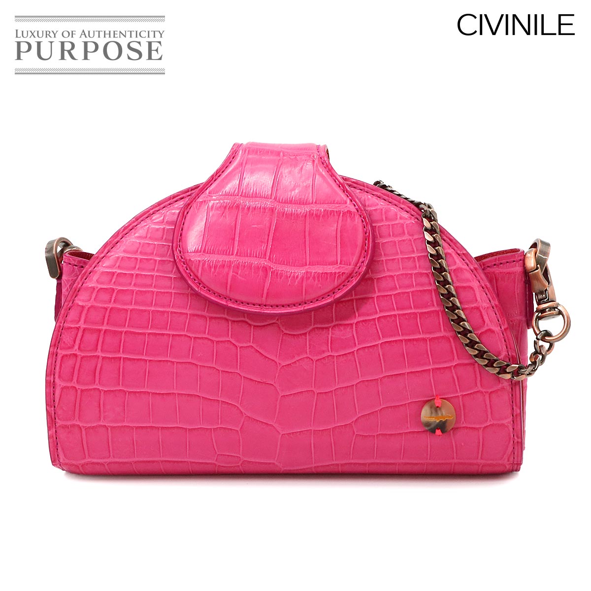 【未使用 展示品】 チビナイル CIVINILE マット クロコダイル チェーン ショルダー バッグ ピンク ブロンズ 金具 Chain Shoulder Bag 【中古】 31,850円