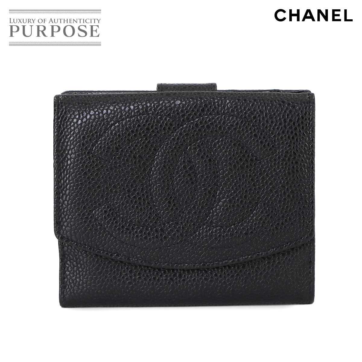 【極美品】 CHANEL レザー 二つ折り財布 ココマーク コンパクト ブラック CHANEL マトラッセ ココマーク 2021年 二つ折り コンパクト