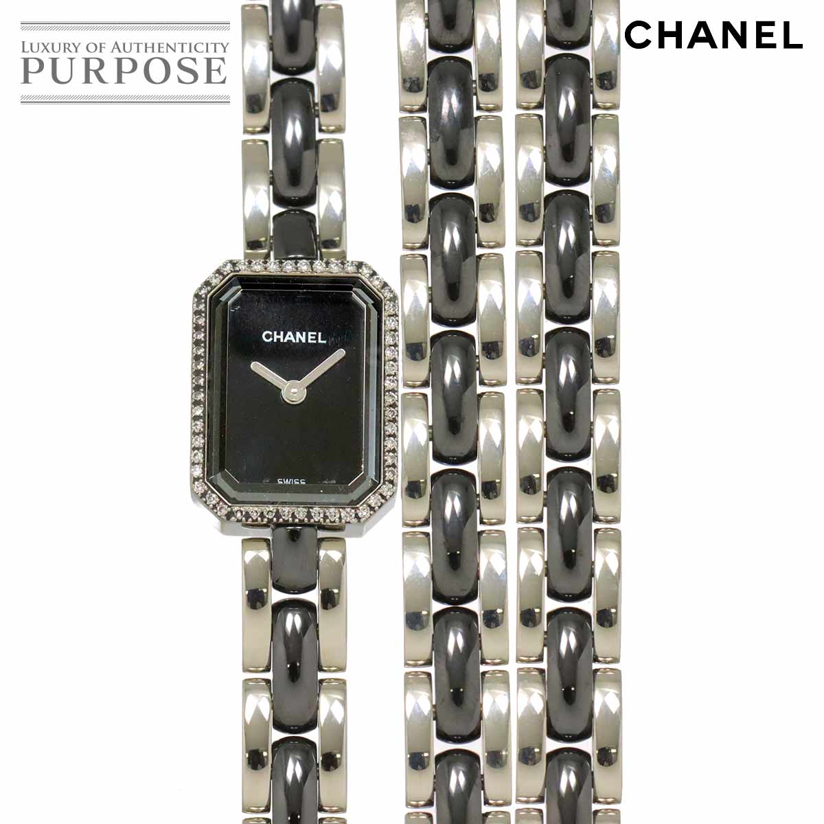 【新品仕上げ 済み】 シャネル CHANEL プルミエール トリプルブレスレット H3058 レディース 腕時計 ダイヤベゼル ブラック セラミック クォーツ ウォッチ Premiere 【中古】