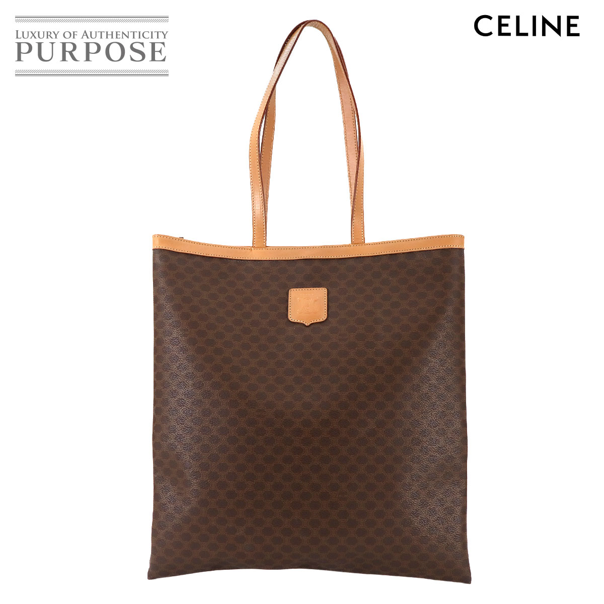 極美品 CELINE PVC レザー トートバッグ マカダム柄 筒型 ブラウン CELINE セリーヌ トートバッグ マカダム柄 PVC レザー ブラウン