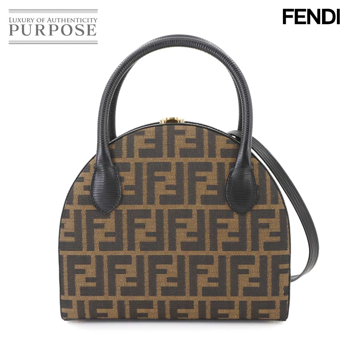 【新品同様】 フェンディ FENDI ズッカ 2way ハンド ショルダー バッグ キャンバス レザー ブラウン ブラック ヴィンテージ ゴールド 金具 Zucca Hand Bag 【中古】