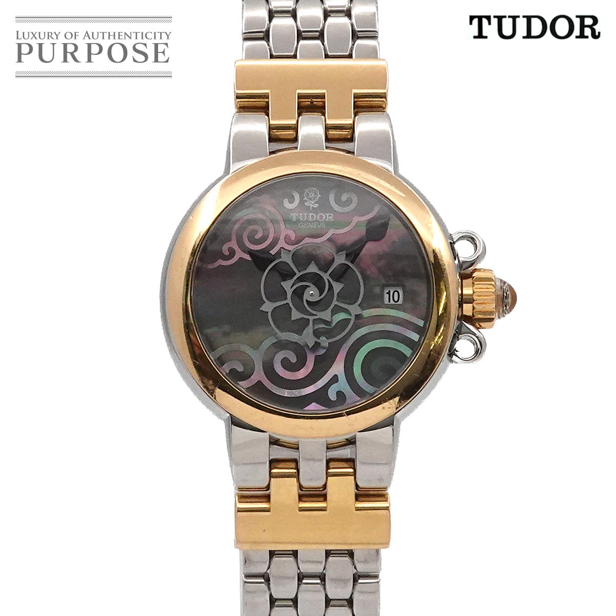 チューダー チュードル TUDOR クレア ド サクラ色 二人組 35101 レディース ウオッチ デイト 黒いこと貝殼 YG 黄色ゴールド オートマ 自動小銃一巻き ご覧なさる CLAIR DE ROSE 【中古】