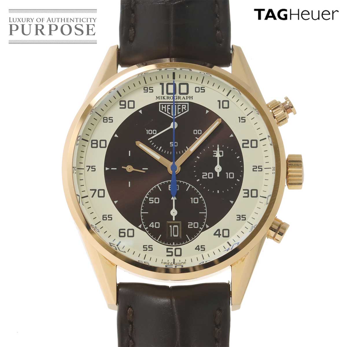 【コンプリートサービス 済み】 タグ ホイヤー TAG Heuer カレラ マイクログラフ CAR5040 メンズ 腕時計 デイト ブラウン K18PG ピンクゴールド 自動巻き ウォッチ Carrera 【中古】