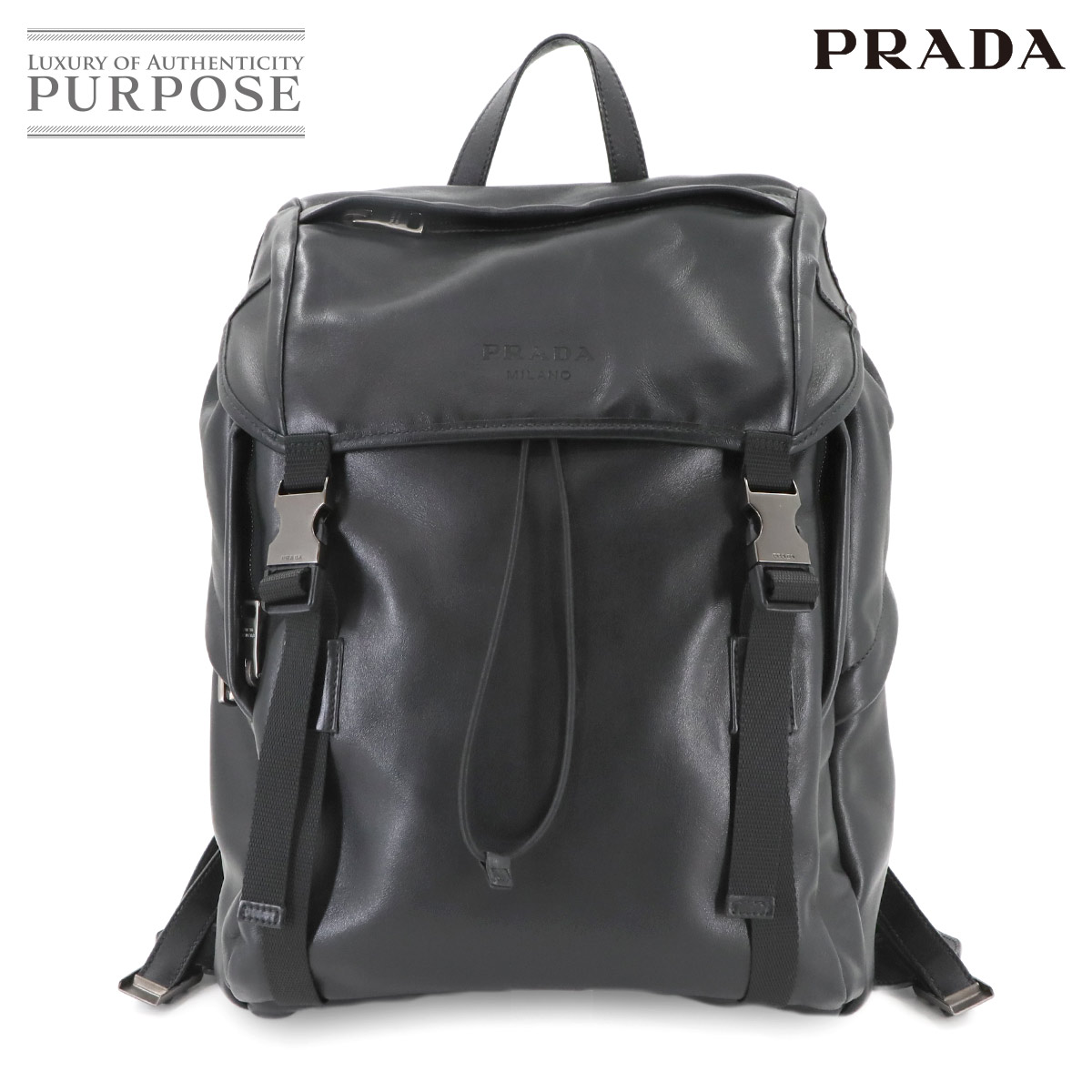 PRADA プラダ レザーリュック バックパック 本革 ブラック コンパクト 黒 PRADA/プラダ_Men通販 | Re-Nylon xサフィアーノレザー バック