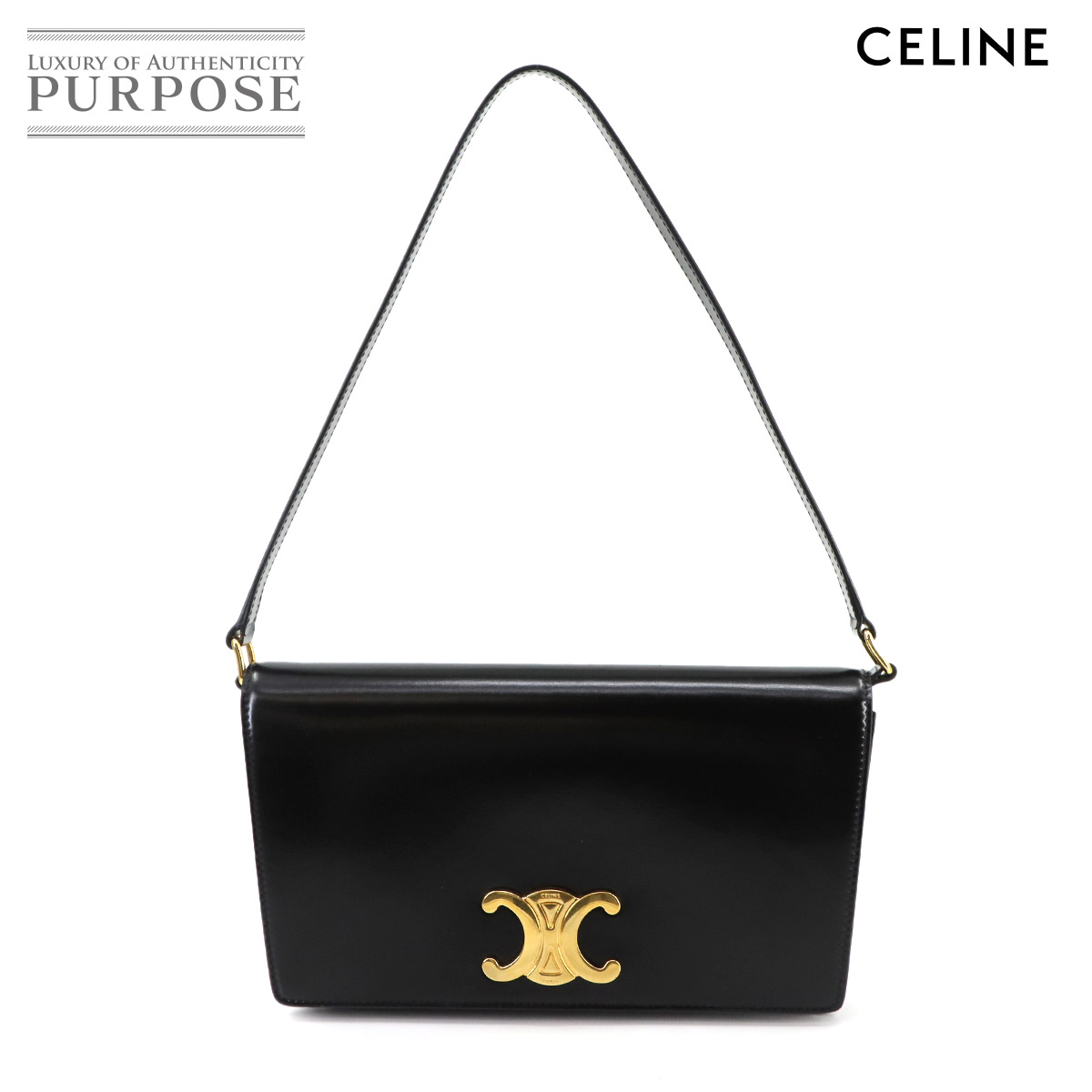 【新品同様】 セリーヌ CELINE トリオンフ トラペーズ 2way ショルダー クラッチ バッグ レザー ブラック ゴールド 金具 Trapeze Shoulder Bag 【中古】