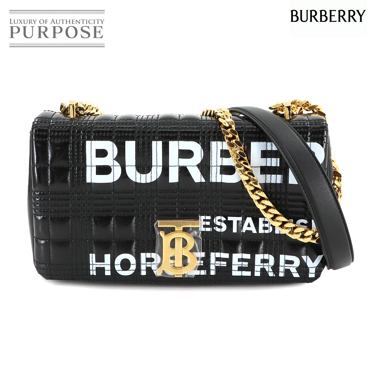 BURBERRY ウォレットチェーン ショルダー レザー ブラック ロゴプリント BURBERRY ウォレットチェーン ショルダー レザー ブラック ロゴ