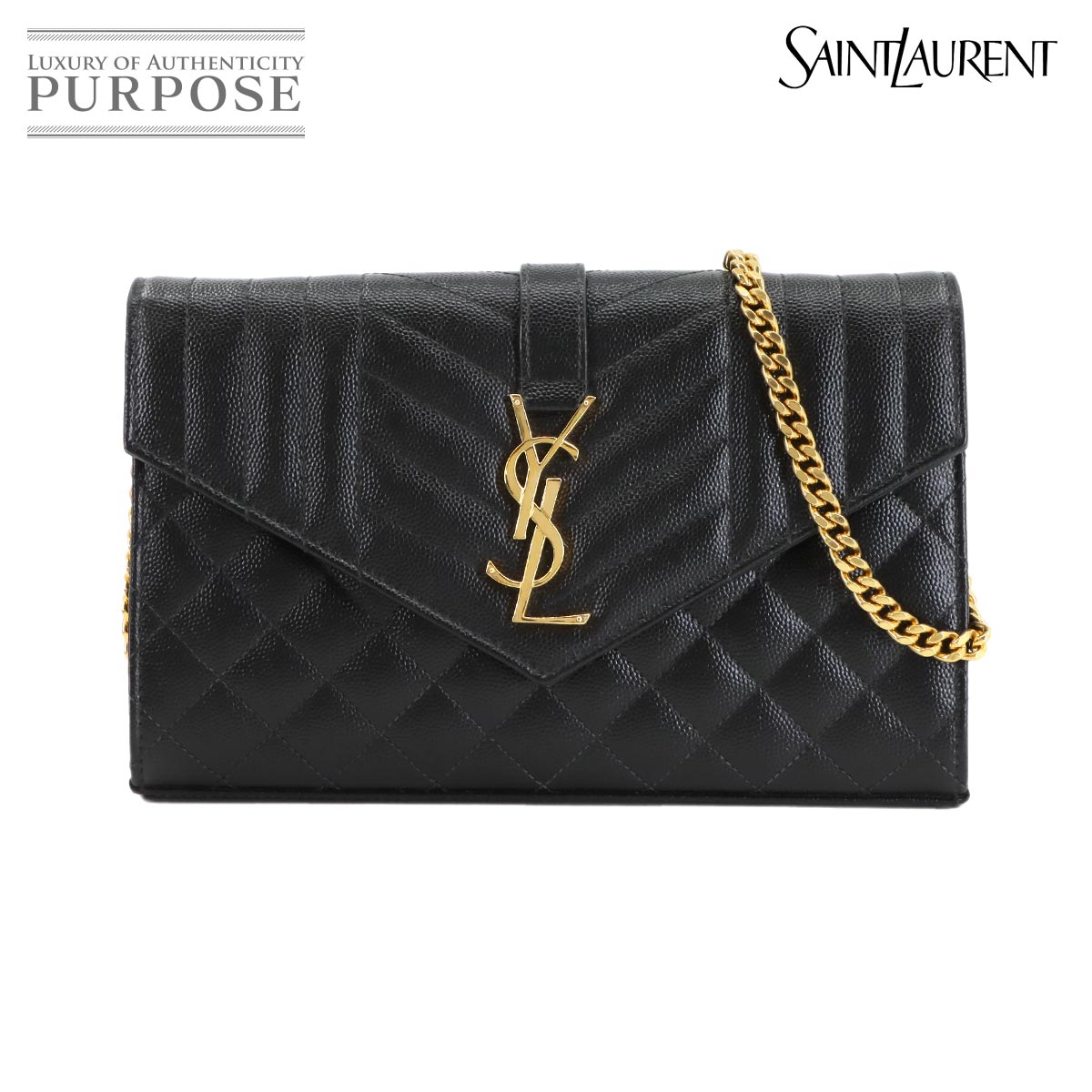 【新品負けず劣らず】 サンローラン SAINT LAURENT カサンドラ 状ぶくろ チェーン店 ウォレット 長銭入れ なめし革 黒いこと 620280 ゴールド 金具 Cassandre Chain Wallet 【中古】